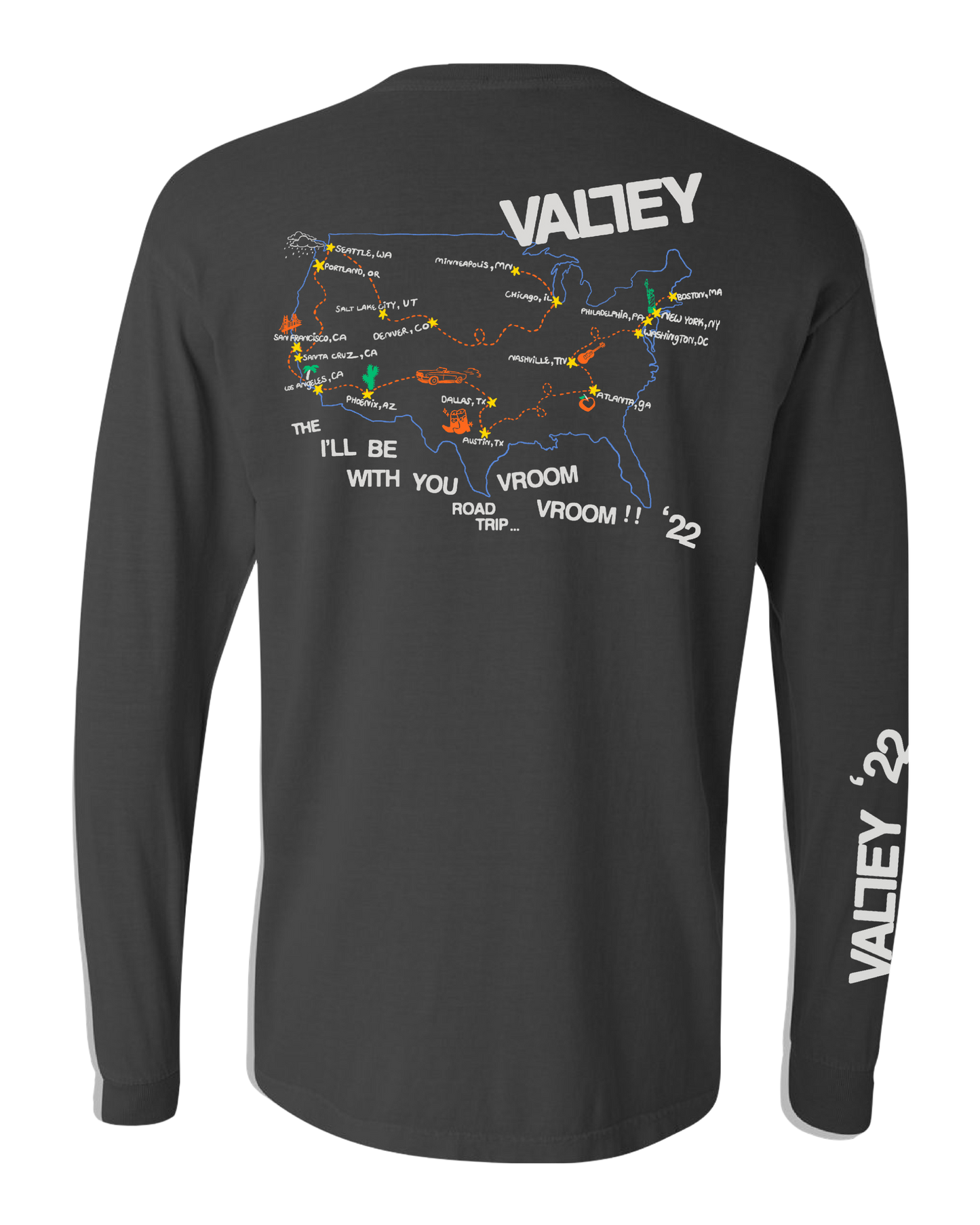 2022 I'll be with you tour photo long sleeve black tee bag map Valley