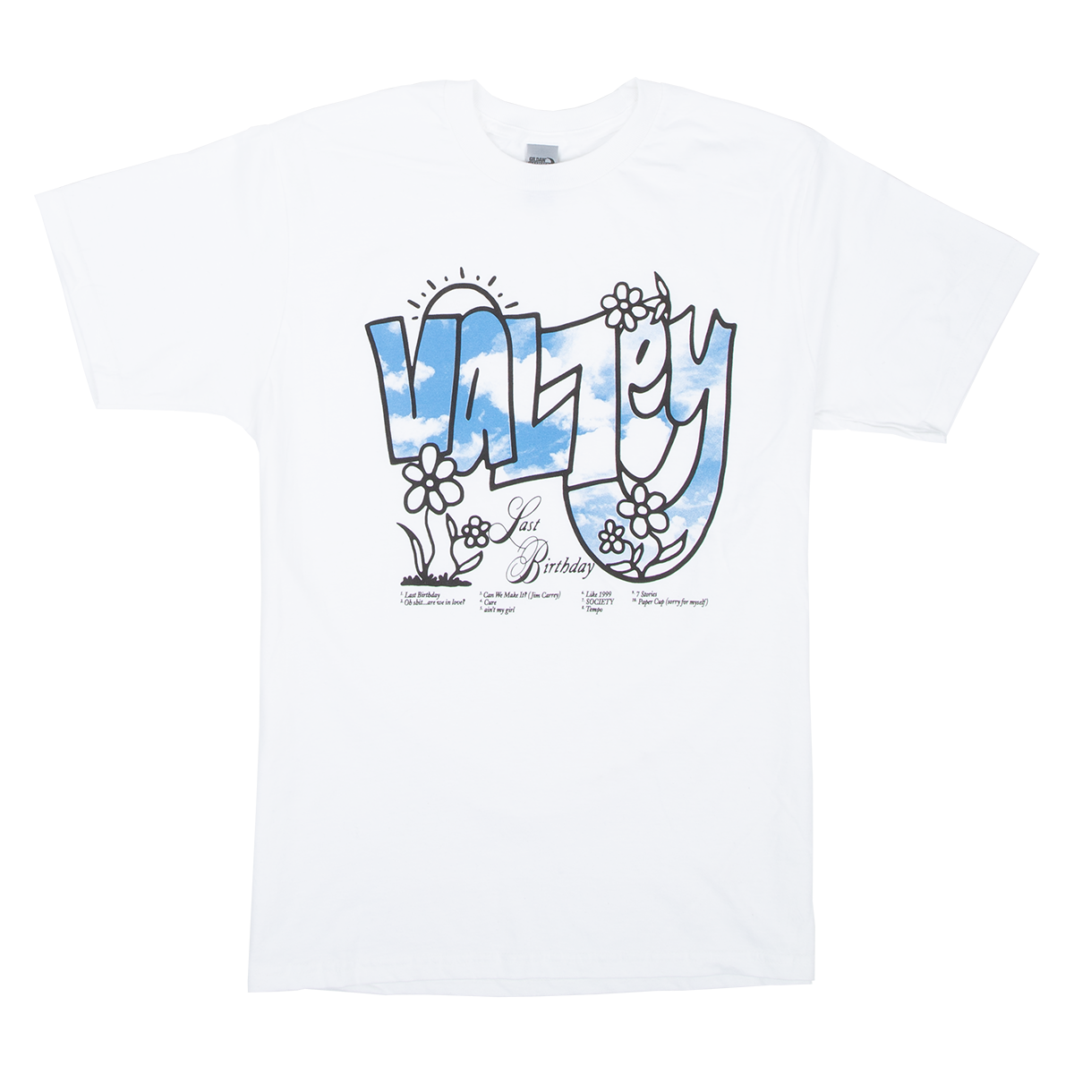 Last birthday sky logo white tee Valley